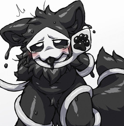 ambiguous_focus ambiguous_gender anthro belly big_ears big_eyes big_head big_tail biped black_body black_fur black_pawpads black_sclera black_tongue blush bodily_fluids bone bone_mask crotch_tuft dripping_body dripping_tongue eye_roll featureless_crotch fluffy fluffy_tail front_view fur furrowed_eyebrows glistening glistening_body glistening_pawpads glistening_tentacles hands_behind_back head_tuft inner_ear_fluff kemono latex leaning leaning_forward liquid_latex mask monotone_background monotone_body monotone_tentacles navel neck_tuft nude nude_ambiguous pawpads pointy_ears prick_ears pupils restrained restrained_arms restrained_by_tentacles restrained_legs simple_background skull skull_mask solo standing tail tears tentacle_around_arm tentacle_around_leg tentacle_around_neck tentacle_around_tail tentacles thick_thighs thin_tentacles tongue tongue_out tuft white_background white_pupils white_tentacles fuyugaki15 changed_(video_game) puro_(changed) squid_dog_(changed) canid canine dark_latex goo_creature latex_creature mammal 2025 digital_drawing_(artwork) digital_media_(artwork) hi_res monochrome shaded spot_color