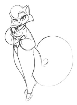anthro bedroom_eyes breasts female fluffy fluffy_tail hair half-closed_eyes long_tail looking_at_viewer narrowed_eyes pose seductive short_hair smile solo standing tail kimsan-stuff cats_don't_dance warner_brothers sawyer_(cats_don't_dance) domestic_cat felid feline felis mammal 2018 digital_media_(artwork) monochrome sketch source_request unavailable_at_source