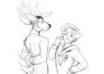 anthro antlers duo gesture hand_gesture hands_behind_back horn kiss_request male pointing pointing_at_face pointing_at_self sailor_uniform smile text hladilnik deer_admiral_(hladilnik) ship's_catboy_(hladilnik) deer domestic_cat felid feline felis mammal 2025 black_and_white hi_res monochrome sketch