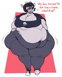 alternative_fashion anthro belly big_belly big_breasts black_hair breasts cleavage clothed clothing curvy_figure eyelashes eyeshadow female fur goth grey_body grey_fur hair half-closed_eyes horn huge_breasts huge_hips huge_thighs makeup morbidly_obese morbidly_obese_anthro morbidly_obese_female narrowed_eyes obese obese_anthro obese_female open_mouth overweight overweight_anthro overweight_female simple_background solo text thick_thighs white_background wide_hips kaboodles parappa_the_rapper sony_corporation sony_interactive_entertainment um_jammer_lammy rammy_lamb bovid caprine mammal sheep 2022 english_text hi_res