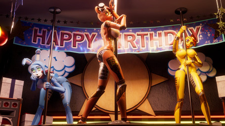 anthro areola beak bent_over black_lips blue_body blue_eyes blue_hair bow_tie box breasts brown_body brown_hair butt container crossgender dancing eyeshadow female gift_box glistening glistening_body glistening_hair glowing glowing_eyes green_eyes group hair inside lips looking_at_viewer machine makeup mtf_crossgender nipples non-mammal_breasts non-mammal_nipples pink_lips pole pole_dancing purple_eyeshadow red_areola red_bow_tie red_hair red_nipples scut_tail short_hair short_tail smile smiling_at_viewer stage stripper_pole tail text trio wide_hips yellow_body yellow_eyes atherenders oddbaals disembowell_(modeler) psychojohn2_(modeler) five_nights_at_freddy's five_nights_at_freddy's_2 scottgames toy_bonnie_(fnaf) toy_chica_(fnaf) toy_freddy_(fnaf) animatronic avian bear bird chicken galliform lagomorph leporid mammal phasianid rabbit robot robot_anthro 16:9 3d_(artwork) artist_collaboration digital_media_(artwork) english_text hi_res widescreen