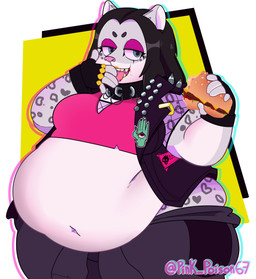 alternative_fashion anthro belly belly_overhang big_belly black_hair blue_eyes bottomwear breasts burger clothed clothing collar crop_top eating eating_food fangs female finger_fetish finger_lick finger_play fingerless_gloves fingers fishnet_clothing fishnet_topwear food gloves grey_body hair handwear holding_burger holding_food holding_object jacket leather leather_clothing leather_jacket leather_topwear licking lidded_eyes long_hair looking_at_viewer love_handles markings medium_breasts muffin_top navel obese obese_anthro obese_female open_mouth open_smile overweight overweight_anthro overweight_female pants patch_(fabric) pink_eyelids punk shirt simple_background smile solo spots spotted_body standing teeth tongue tongue_out topwear wide_hips yellow_background pink_poison67 felid mammal pantherine snow_leopard 2021 absurd_res digital_drawing_(artwork) digital_media_(artwork) hi_res portrait signature three-quarter_portrait