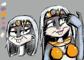 anthro clothed clothing crossdressing fur grey_body grey_fur hair makeup male simple_background solo white_hair arbtttrn6 duck_dodgers looney_tunes warner_brothers bugs_bunny 2026 sketch