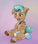 abstract_background bodily_fluids clothing diaper fetlocks glitter hair hooves male masturbation solo sparkles sparkling_hair stop_it sweat tongue tongue_out asdfasfasda hasbro mlp_g5 my_little_pony hitch_trailblazer_(mlp) equid equine horse mammal pony hi_res