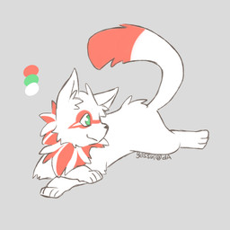 ambiguous_gender black_nose color_swatch feral fur green_eyes grey_background lying on_front paws raised_tail red_body red_fur simple_background smile snout solo tail white_body white_fur yassui mammal 1:1 2012 digital_drawing_(artwork) digital_media_(artwork) flat_colors full-length_portrait portrait