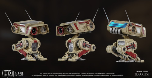 ambiguous_gender armless bent_legs black_background black_eyes crouching empty_eyes machine markings metallic_body multicolored_body noseless not_furry red_markings simple_background solo standing tan_body text three-quarter_view michele_garzia electronic_arts respawn_entertainment star_wars star_wars_jedi:_fallen_order bd-1 bd_explorer_droid robot 2024 3d_(artwork) artist_name character_name colored digital_media_(artwork) english_description english_text hi_res