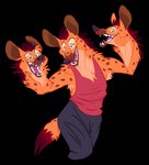 3_heads ambiguous_gender anthro body_horror bottomwear brown_inner_ear clothing head_hands multi_head orange_ears pants shirt simple_background solo standing tank_top topwear transparent_background kobi_lacroix hyena mammal alpha_channel