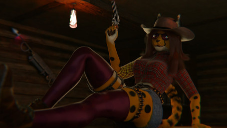 aroused bent_legs clothed clothing female gun hair legwear passionate ranged_weapon sheriff solo stockings weapon cheetah felid feline jaguar leopard mammal pantherine 16:9 3d_(artwork) digital_media_(artwork) widescreen