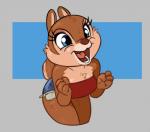 4_fingers anthro bandeau blue_eyes bottomwear brown_body brown_fur brown_nose cheek_tuft clothed clothing denim denim_clothing excited eyelashes facial_tuft female fingers fur grey_background open_mouth open_smile shorts simple_background small_tail smile solo tail topwear tuft siroc chip_'n_dale disney clarice_(disney) chipmunk ground_squirrel mammal rodent sciurid 2018 digital_drawing_(artwork) digital_media_(artwork)