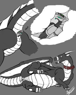 4_toes abdominal_bulge almost_fully_inside ambiguous_gender anal anal_head_gulp anal_penetration anal_tail_gulp anal_vore anthro anthro_prey anus duo feet feral feral_pred floating_layout fully_inside green_tongue grey_background grey_body grey_horn horn inside internal internal_anal larger_feral larger_pred lying machine male membrane_(anatomy) membranous_wings multicolored_body null penetration quadruped simple_background size_difference smaller_anthro toes tongue two_tone_body vore white_insides willing_prey wings thatman european_mythology mythology destiny_(destinyisbed) gh0st_(thatman_23) dragon mythological_creature mythological_scalie robot scalie synth_(vader-san) western_dragon 4:5 absurd_res hi_res
