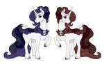 brown_eyes brown_hair deviantart_logo duo ear_piercing ear_ring female feral fur glistening glistening_eyes hair horn looking_at_viewer mouth_closed piercing purple_eyes purple_hair purple_tail ring_piercing simple_background tail white_background white_body white_fur milk-jug hasbro my_little_pony mythology equid equine mammal mythological_creature mythological_equine unicorn alternate_version_at_source watermark