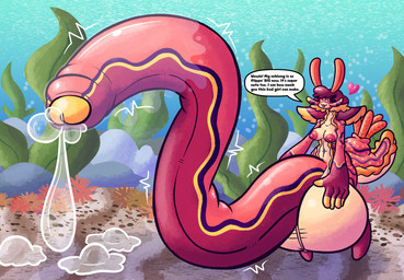 antennae_(anatomy) anthro balls barbel_(anatomy) big_balls big_penis bodily_fluids breasts bubble countershading dripping genital_fluids genitals gynomorph hair heart_symbol herm huge_balls huge_penis hyper hyper_balls hyper_genitalia hyper_penis intersex leaking_precum multicolored_hair nipples nude penis pink_body pink_nipples precum precum_drip precum_string prehensile_penis sea seaweed solo tan_body tan_countershading text tongue tongue_out two_tone_hair underwater water sprucy aquatic aquatic_gastropod gastropod mollusk nudibranch sea_slug slug english_text hi_res