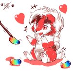 ambiguous_gender bean black_markings black_nose chibi fur heart_symbol markings pawpads pink_pawpads poke_bean rainbow red_body red_eyes red_fur simple_background sitting solo teeth tongue tongue_out white_background white_body white_fur fuuookami nintendo pokemon generation_7_pokemon lycanroc midnight_lycanroc pokemon_(species) 1:1 2017 signature