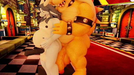 animal_genitalia animal_penis anthro belly big_belly big_butt big_muscles big_nipples big_pecs blue_body blue_fur blue_hair brick brick_wall brown_eyes butt carpet castle checkered checkered_floor circumcised claws door duo equine_genitalia equine_penis erection fire flaccid floppy_ears fur furniture genitals hair holding_from_behind horn long_hair male male/male muscular nipples obscured_eyes on_stool open_mouth pecs penis pregnant pregnant_male sharp_teeth shell sign stool surprised tail tan_body teeth tongue torch vein veiny_penis wall_(structure) white_body white_fur yellow_body kamex kabalmystic_(modeler) lustblueeyes_(modeler) mario_bros mythology nintendo ace_(kamex) bowser bovid caprine dragon goat hybrid koopa mammal mythological_creature mythological_scalie reptile scalie turtle 16:9 3d_(artwork) digital_media_(artwork) hi_res widescreen