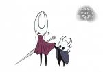 ambiguous_gender black_body blush bottomwear clothed clothing clothing_lift duo melee_weapon not_furry simple_background size_difference skirt skirt_lift weapon white_background zelen hollow_knight team_cherry hornet_(hollow_knight) the_knight_(hollow_knight) arthropod humanoid vessel_(species) featureless_(disambiguation)