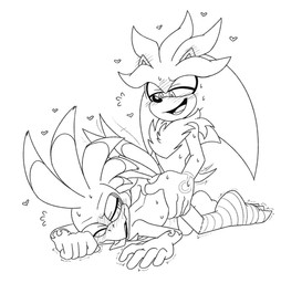 all_fours anal anal_penetration anthro ass_up blush bodily_fluids chest_tuft clothing cum cum_drip cum_inside dripping duo fangs feathers footwear from_behind_position fucked_silly genital_fluids gloves hands_on_hips handwear heart_symbol lidded_eyes male male/male markings motion_blur nude_anthro open_mouth penetration sex shoes sweat sweatdrop sweaty_sex tail tail_feathers tail_motion tailwag teeth tongue tongue_out tremble_spikes tuft shenadical sega sonic_riders sonic_the_hedgehog_(series) jet_the_hawk silver_the_hedgehog accipitrid accipitriform avian bird eulipotyphlan hedgehog mammal hi_res