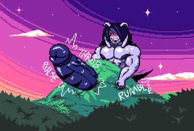 abs anthro big_penis blush bodily_fluids cloud cracked_ground destruction flared_penis forest genitals hair holding_on horn huge_penis hyper hyper_genitalia hyper_penis long_hair long_horn looking_pleasured macro male motion_lines mountain muscular muscular_male nipples onomatopoeia pecs penetration penis plant solo sound_effects star sunset sweat sweaty_body sweaty_genitalia sweaty_penis text throbbing throbbing_penis tree vein veiny_penis felineflustered undertale undertale_(series) asriel_dreemurr_(god_form) boss_monster_(undertale) bovid caprine goat mammal digital_media_(artwork) pixel_(artwork)