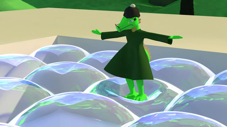 anthro beanie bottomwear bouncing bubble clothed clothing dress eyewear female furgonomics glasses green_body hat headgear headwear outside skirt solo tail tail_through_skirt trampoline skeletorskeletonized lizard reptile scalie 16:9 3d_(artwork) 3d_animation animated cinema_4d_(artwork) digital_media_(artwork) no_sound short_playtime video widescreen