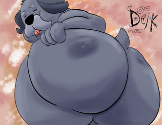 anthro big_butt butt cloud eyes_closed huge_butt looking_at_viewer low-angle_view male nude obese overweight simple_background sky smile solo tongue tongue_out ugly-rat15508 dogs_in_space netflix pistachio_soup_(dogs_in_space) canid canine canis domestic_dog mammal digital_media_(artwork) hi_res