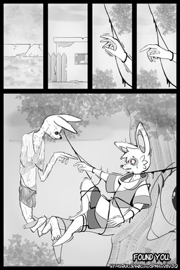 ambiguous_gender anthro biped bottomwear broken_glass building clothing comic_panel duo eye_socket eyeball fence front_view fur glass grass hoodie horror_(theme) house male markings narration page_number pattern_clothing plant red_eyes road shorts side_view sidewalk solo spots spotted_body spotted_fur striped_clothing stripes sweater text topwear tree window yumuyumu mythology zinc_(yumuyumu) bovid canid canine canis caprine fox goat hybrid jackal mammal wolf 2:3 comic digital_drawing_(artwork) digital_media_(artwork) greyscale hi_res monochrome