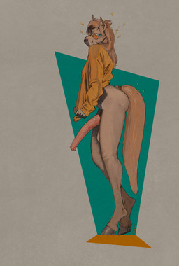 abstract_background animal_genitalia animal_penis anthro arched_back balls barefoot big_balls big_penis biped blue_eyes bottomless bottomless_anthro bottomless_gynomorph bottomless_intersex breasts brown_body brown_fur brown_hair closed_smile clothed clothed_anthro clothed_gynomorph clothed_intersex clothing clothing_pull equine_genitalia equine_penis eyewear feet fingers flared_penis fur genitals geometric_background glasses grey_background grey_hooves gynomorph gynomorph_anthro hair half-erect hooves humanoid_hands intersex intersex_anthro long_hair long_tail looking_at_viewer medial_ring mouth_closed penis pink_penis pose pupils side_view simple_background smile smiling_at_viewer sparkles standing sweater sweater_pull tail teal_background topwear topwear_pull unguligrade wearing_glasses yellow_background yellow_clothing yellow_sweater yellow_topwear flowerdino equid equine horse mammal full-length_portrait hi_res pinup portrait restricted_palette