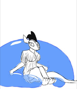 anthro balloon balloon_support biped bouncing breasts bubble butt clothed clothing dress female inflatable inflatable_support non-mammal_breasts on_balloon simple_background sitting sitting_on_balloon solo squish stare white_background skeletorskeletonized lizard reptile scalie 2d_animation animated digital_media_(artwork) frame_by_frame no_sound short_playtime video