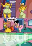 big_breasts breasts butt cleavage clothed clothing dialogue female group hair jewelry mature_female necklace not_furry ponytail purple_hair question_mark text underwear kogeikun comedy_central futurama the_simpsons amy_wong lisa_simpson marge_simpson turanga_leela alien cyclops human mammal comic crossover english_text hi_res mother_(lore) parent_(lore)