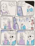 aftertale animated_skeleton anthro bone boss_monster_(undertale) bovid caprine clothed clothing comic dialogue english_text exclamation_point female frisk_(undertale) group human loverofpiggies male mammal papyrus_(undertale) sans_(undertale) skeleton smile teeth text toriel undead undertale undertale_(series)