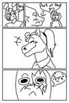 aker-axolotl anthro blush chuck_(aker-axolotl) clothed clothed_female clothed_male clothing comic darren_(aker-axolotl) dialogue english_text equid equine facial_scar female fish group hair hi_res horse lagomorph leporid male male/female male/male male/male/female mammal marine monochrome muscular ponytail rabbit scar shark speech_bubble text trio zoe_(aker-axolotl)