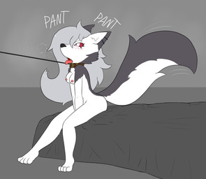 anthro bdsm bed big_tail breasts breath collar fangs female fur furniture heart_eyes heart_symbol leash leash_pull multicolored_body multicolored_fur panting petplay red_eyes roleplay solo tail tail_motion tailwag teeth tongue tongue_out two_tone_body two_tone_fur white_body white_fur whitebats hellaverse helluva_boss mythology loona_(helluva_boss) canid canid_demon canine demon hellhound mammal mythological_canine mythological_creature absurd_res hi_res