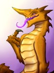 bodily_fluids cum cum_on_tongue genital_fluids gradient_background horn looking_at_viewer looking_pleasured male orange_body orange_scales purple_eyes scales simple_background solo tapering_tongue tongue tongue_out zipper_7z mythology dragon mythological_creature mythological_scalie scalie 3:4 half-length_portrait portrait