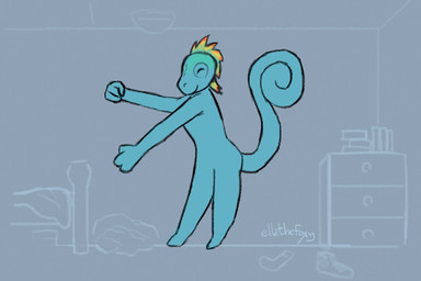 ambiguous_gender anthro blue_body dancing hair multicolored_hair scales simple_background smile solo tail ellathefoxy fan_character chameleon lizard reptile scalie 3:2 animated