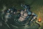 anthro blue_eyes fire hot_spring lake male open_mouth outside solo tail tongue tongue_out water machinari mythology schism dragon mythological_creature mythological_scalie scalie