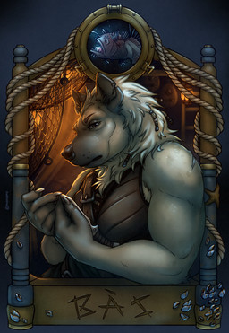 anthro armor clothing cool_lighting detailed_background female fishnet_clothing fur grey_body grey_fur grey_nose hair_jewelry interior_background knife leather leather_armor light looking_at_viewer mane moonlight muscular muscular_female notched_ear pirate rope ship solo vehicle warm_lighting watercraft interkos dungeons_and_dragons hasbro wizards_of_the_coast anglerfish aquatic asterozoan echinoderm fish gnoll hyena mammal starfish half-length_portrait hi_res portrait shaded
