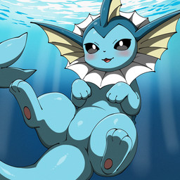 ambiguous_gender blue_body blush fangs featureless_crotch feral fin glistening glistening_body paws presenting_crotch solo spread_legs spreading tail tail_fin teeth underwater water yellow_body noye nintendo pokemon eeveelution generation_1_pokemon pokemon_(species) vaporeon 1:1 2025 digital_drawing_(artwork) digital_media_(artwork) hi_res