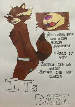 anthro brown_body brown_fur butt claws clothed clothing dancing ear_piercing finger_claws fur hair looking_at_viewer male nipples piercing smile solo tail text toe_claws underwear bug_eater guardians_of_the_galaxy marvel rocket_raccoon mammal procyonid raccoon absurd_res hi_res traditional_media_(artwork)