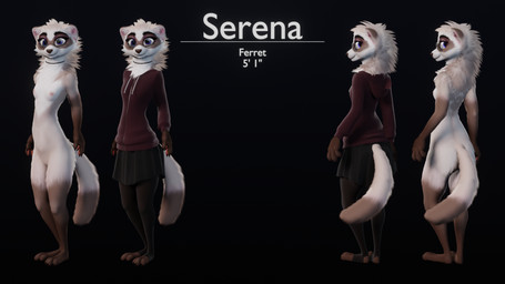 anthro areola bottomwear breasts clothed clothing eyewear eyewear_only featureless_crotch feet female fingers fur glasses glasses_only long_torso looking_at_viewer looking_back nipples nude rear_view round_glasses simple_background skirt small_breasts smile solo standing stated_height stated_species tail text toes topwear wearing_glasses white_body ruaidri serena_(ruaidri) domestic_ferret mammal mustelid musteline true_musteline weasel 16:9 2022 3d_(artwork) character_name digital_media_(artwork) english_text hi_res model_sheet translated widescreen