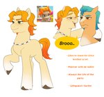 anthro brown_eyes dialogue duo female fur green_eyes hair hooves jewelry leg_markings male markings necklace orange_hair socks_(marking) tan_body tan_fur text turquoise_hair aztrial hasbro mlp_g5 my_little_pony hitch_trailblazer_(mlp) posey_(g5) earth_pony equid equine horse mammal pony english_text hi_res brother_(lore) brothers_(lore) sibling_(lore)