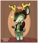 alternate_species ambiguous_gender anthro antlers border brown_hair clothing furrification hair hooves horn looking_at_viewer necktie solo standing style_emulation suit_jacket topwear vest white_border nnekoise the_magnus_archives elias_bouchard deer mammal absurd_res hi_res