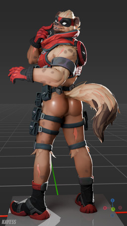 anthro butt clothing gloves handwear looking_at_viewer male scar scars_all_over smile solo standing tactical_gear tail ks_simp_(artist) marvel deadpool yeenpool_(ks_simp) hyena mammal 3d_(artwork) 9:16 digital_media_(artwork) hi_res