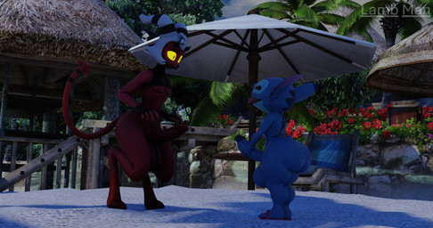 balls big_butt big_penis blue_body butt clothing duo erection excited footwear genitals glans horn imminent_sex looking_down male male/male masturbation nipples nude parasol penis red_body sandals shoes size_difference spade_tail surprised tail tongue tongue_out yellow_sclera lamb_man26 disney hellaverse helluva_boss lilo_and_stitch moxxie_(helluva_boss) stitch_(lilo_and_stitch) alien experiment_(lilo_and_stitch) imp 3d_(artwork) crossover digital_media_(artwork) hi_res