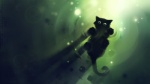 ambiguous_gender black_body black_fur feral fur green_eyes paws quadruped solo stare tail water water_ripple water_ripples apofiss domestic_cat felid feline felis mammal 16:9 hi_res wallpaper widescreen