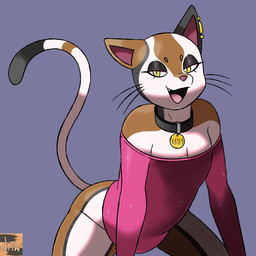 anthro bedroom_eyes black_body black_fur blue_background bottomless bottomless_anthro bottomless_male brown_body brown_fur butt clothed clothing collar collar_tag ear_piercing eyelashes fangs femboy fur gold_piercing kneeling long_sleeves looking_at_viewer male multicolored_body multicolored_fur name_tag narrowed_eyes oversized_clothing oversized_shirt oversized_topwear piercing pink_clothing pink_shirt pink_topwear seductive shirt simple_background smile smiling_at_viewer solo tail teeth topwear whiskers white_body white_fur yellow_eyes darknsfwindie kasey_(drow462) calico_cat domestic_cat felid feline felis mammal 1:1 hi_res