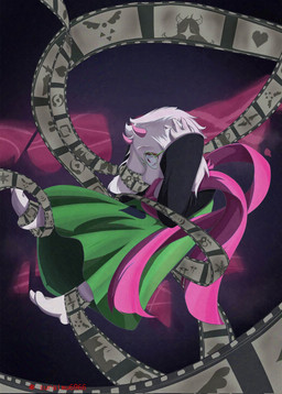 ambiguous_gender anthro barefoot clothing delta_rune_(emblem) distressed eyewear feet film_strip fur glasses holding_head holding_own_head horn overwhelmed pink_eyes pink_horn robe scarf solo symbol text white_body white_fur wide_eyed kamesuke deltarune undertale_(series) ralsei boss_monster_(undertale) darkner artist_name hi_res male_(lore)