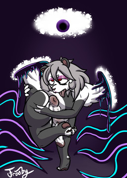 1_eye anus big_butt butt eldritch eyeshadow femboy fondling grey_body grey_hair hair horror_(theme) kiss_mark kiss_on_butt kissing kissing_own_genitals latex lipstick magic makeup male pawpads portal puffy_anus self_fondle selfcest simple_background solo square_crossover tentacles tongue tongue_out white_body wide_hips frooby bartholomew_(losthexer) bear eldritch_being giant_panda mammal 2022 absurd_res hi_res signature