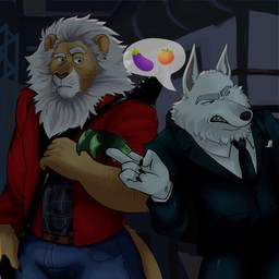 age_difference anthro anthro_on_anthro blue_bottomwear blue_clothing blue_eyes blue_pants bottomwear clothed clothed_anthro clothed_male clothing duo fully_clothed fully_clothed_anthro fully_clothed_male holding_money holding_object light male male/male male_anthro mane money pants pockets size_difference speech_bubble thick_thighs white_mane jaskeywolf illumination_entertainment sing_(movie) clay_calloway_(sing) jimmy_crystal canid canine canis felid lion mammal pantherine wolf 1:1 colored digital_drawing_(artwork) digital_media_(artwork) english_description hi_res lighting shaded