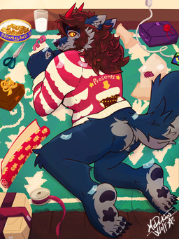 box claws container cookie embarrassed embarrassed_male feet food gift gift_bow gift_box gift_wrapped holidays male male/male milk pawpads paws shy solo toe_claws yule mrdarknesswolf christmas mythology mrdarknesswolf_(character) canid canine canis demon hybrid mammal mythological_canine mythological_creature werecanid werecanine werecreature werewolf wolf 3:4 absurd_res hi_res