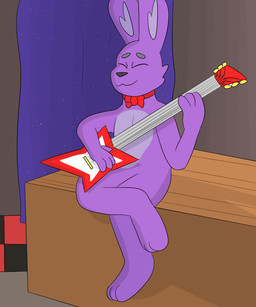 3_toes 4_fingers anthro bow_tie cheek_tuft electric_guitar eyebrows eyes_closed facial_tuft feet fingers fur guitar inner_ear_fluff male musical_instrument neckwear playing_guitar playing_music plucked_string_instrument purple_body purple_fur purple_inner_ear sitting solo string_instrument toes tuft delta's_art five_nights_at_freddy's scottgames bonnie_(fnaf) lagomorph leporid mammal rabbit 5:6 hi_res