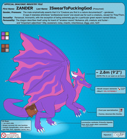 4_fingers 4_toes accessory bag biped bipedal_feral black_text blue_background claws countershading cute_fangs dewclaw exclamation_point facial_markings fangs feet feral fingers frill_(anatomy) furgonomic_piercing furgonomics geometric_background green_eyes head_crest head_frill head_markings horn humor label long_snout long_tail looking_at_viewer male markings membrane_(anatomy) membranous_wings multicolored_body multicolored_wings no_sclera pawpads piercing pink_body profanity pupils purple_body red_text shovel side_view simple_background slit_pupils snout solo standing tail tail_accessory tail_bag teeth text thick_tail toes tools two_tone_body warning white_claws white_horn wide_hips wing_claws wings zand european_mythology mythology sips_n_scales zander_(zand) dragon mythological_creature mythological_scalie scalie western_dragon 2026 artist_name character_name dated digital_media_(artwork) english_text flat_colors full-length_portrait hi_res model_sheet portrait signature