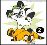 anthro black_border border chelsea_hair_cut duo ear_tails eyes_closed facial_hair female glamfur male sideburns sleeping tail zeriara kaku_q._spookaboo zeriara_(character) lemur mammal primate ring-tailed_lemur strepsirrhine low_res